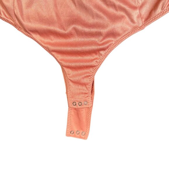 Bold Elements Women's Lace & Satin Bodysuit With Long Sleeves Black Peach  Size - Picture 2 of 5